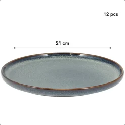 Borden-OTIX Ontbijtborden 12 Persoons 21cm Dessertbord Blauw Aardewerk EBONY