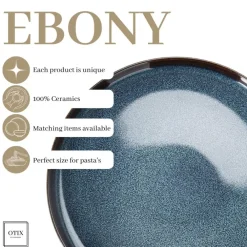 Borden-OTIX Ontbijtborden 12 Persoons 21cm Dessertbord Blauw Aardewerk EBONY