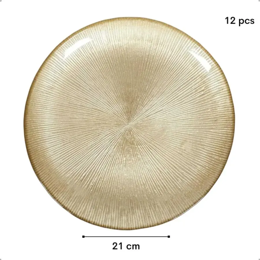 Borden-OTIX Ontbijtborden 12 Persoons Goud Glitter Dessertborden 21cm Glas