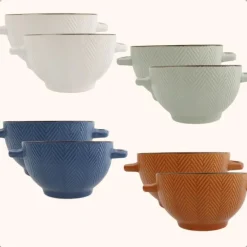 Borden-OTIX Soepkommen met Oor Set van 8 Verschillende kleuren Aardewerk 680 ml