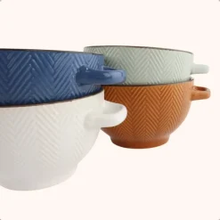 Borden-OTIX Soepkommen met Oor Set van 8 Verschillende kleuren Aardewerk 680 ml