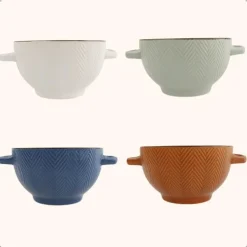 Borden-OTIX Soepkommen met Oor Set van 4 Verschillende kleuren Soeptassen Aardewerk