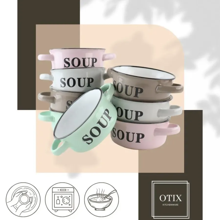 Kommen-OTIX Soepkommen met Oor Set van 8 Schaaltjes 500ml Diverse Kleuren