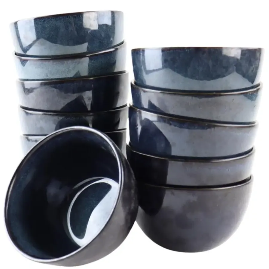 Kommen-OTIX Soepkommen zonder Oor 12 Schaaltjes 600ml Blauw Aardewerk EBONY