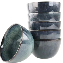 Kommen-OTIX Soepkommen zonder Oor Set van 6 Schaaltjes 600ml Blauw Aardewerk EBONY