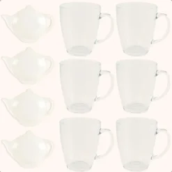 OTIX Theeglazen 6 stuks met 4 Theezakjeshouders Porcelein 350 ml Glas