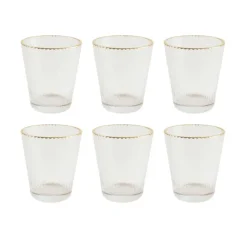 OTIX Waterglazen Set van 6 Stapelbaar 350 ml Met gouden rand Reliëf Ribbel