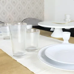 OTIX Waterglazen Set van 6 Stapelbaar 350 ml Met gouden rand Reliëf Ribbel