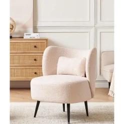 Fauteuils-Beliani OTSBY - Fauteuil - Beige - Bouclé
