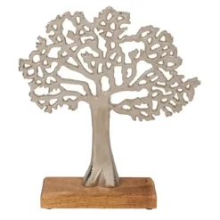 Beelden-Out of the blue Levensboom - aluminium - houten voet - 33 cm
