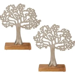 Beelden-Out of the blue Levensboom - aluminium - houten voet - 33 cm