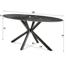 Industriële Eettafels|Ovale Eettafels-Dimehouse Ovale eettafel zwart Sophie industrieel 180x90 cm - Keramiek - Zwart
