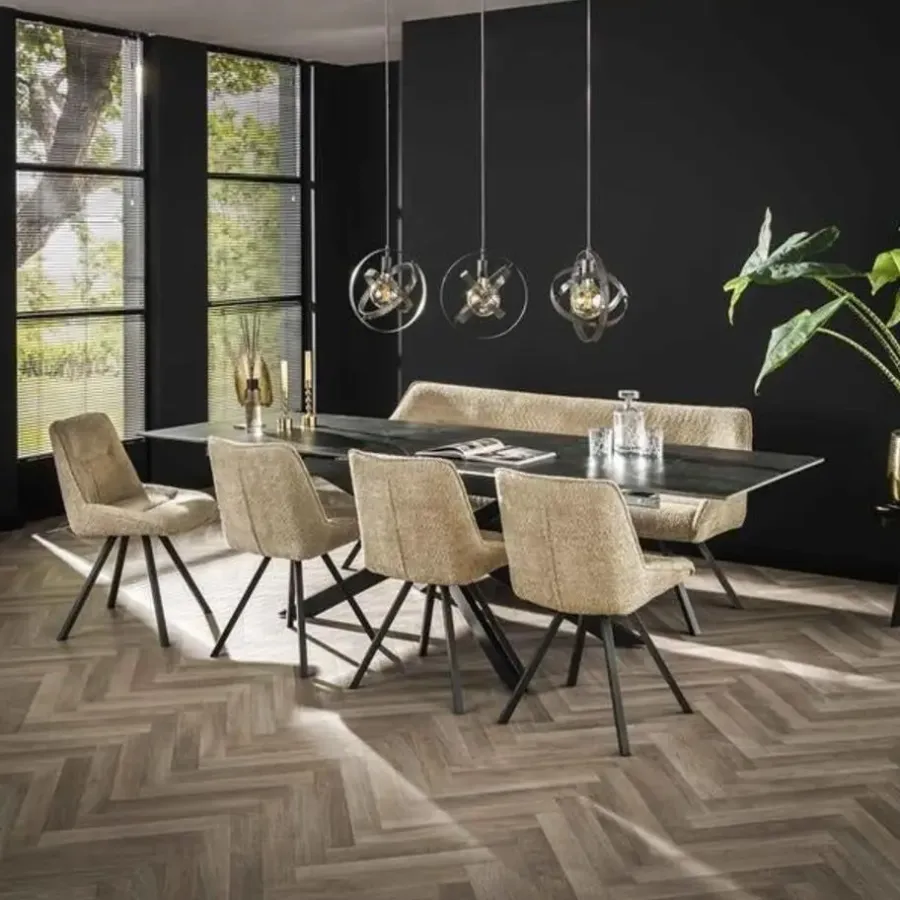 Industriële Eettafels|Ovale Eettafels-Dimehouse Ovale eettafel zwart Sophie industrieel 180x90 cm - Keramiek - Zwart