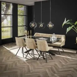 Industriële Eettafels|Ovale Eettafels-Dimehouse Ovale eettafel zwart Sophie industrieel 180x90 cm - Keramiek - Zwart