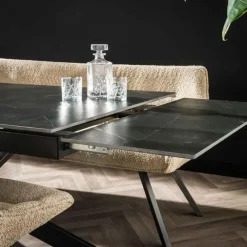 Industriële Eettafels|Ovale Eettafels-Dimehouse Ovale eettafel zwart Sophie industrieel 180x90 cm - Keramiek - Zwart