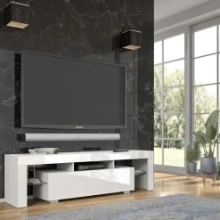 Tv Meubels-Homlando Panama TV-meubel 160 x 45 x 35 cm Glanzend witte fronten zonder verlichting