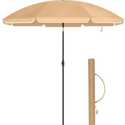 Parasols-ACAZA Parasol 180 cm diameter, rond / achthoekige strandparasol kantelbaar - taupe