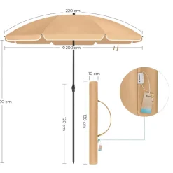 Parasols-ACAZA Parasol 180 cm diameter, rond / achthoekige strandparasol kantelbaar - taupe