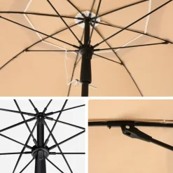 Parasols-ACAZA Parasol 180 cm diameter, rond / achthoekige strandparasol kantelbaar - taupe