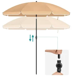 Parasols-ACAZA Parasol 180 cm diameter, rond / achthoekige strandparasol kantelbaar - taupe