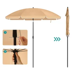 Parasols-ACAZA Parasol 180 cm diameter, rond / achthoekige strandparasol kantelbaar - taupe