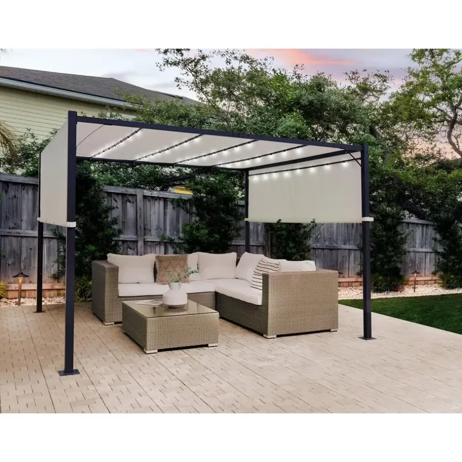 Terrasoverkappingen-Beliani PARGA - Tuinpaviljoen - Beige - Polyester