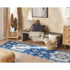 Beliani PARVAKADLI - Laagpolig vloerkleed - Blauw - 80 x 300 cm - Polyester