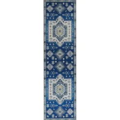 Beliani PARVAKADLI - Laagpolig vloerkleed - Blauw - 80 x 300 cm - Polyester