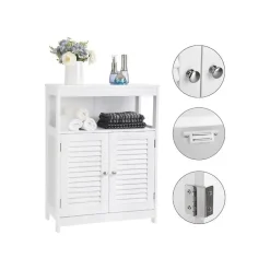 Hoge Kasten-Parya Home - Badkamerkast - Vrijstaande Kast - 2 Deuren - Hout - Wit