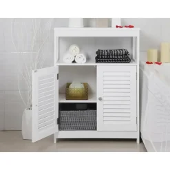 Hoge Kasten-Parya Home - Badkamerkast - Vrijstaande Kast - 2 Deuren - Hout - Wit