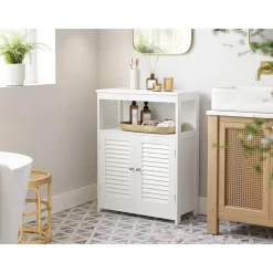 Hoge Kasten-Parya Home - Badkamerkast - Vrijstaande Kast - 2 Deuren - Hout - Wit