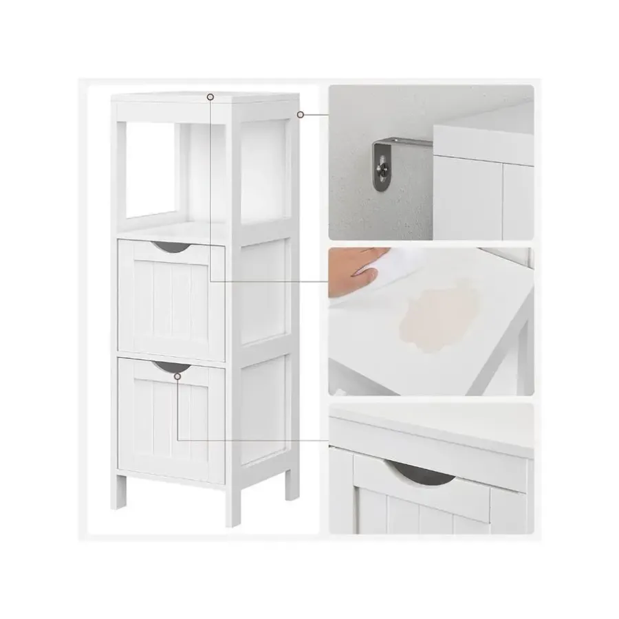 Bobbel Home Parya Home - Badkamerkast - Medicijnkast - 2 Lades - 1 Open vlak - Hout - Wit