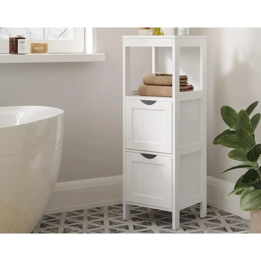 Bobbel Home Parya Home - Badkamerkast - Medicijnkast - 2 Lades - 1 Open vlak - Hout - Wit
