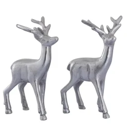 Parya Home - Deco figuur hert set van 2 tafeldecoratie metaal zilver