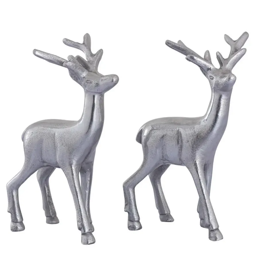 Parya Home - Deco figuur hert set van 2 tafeldecoratie metaal zilver
