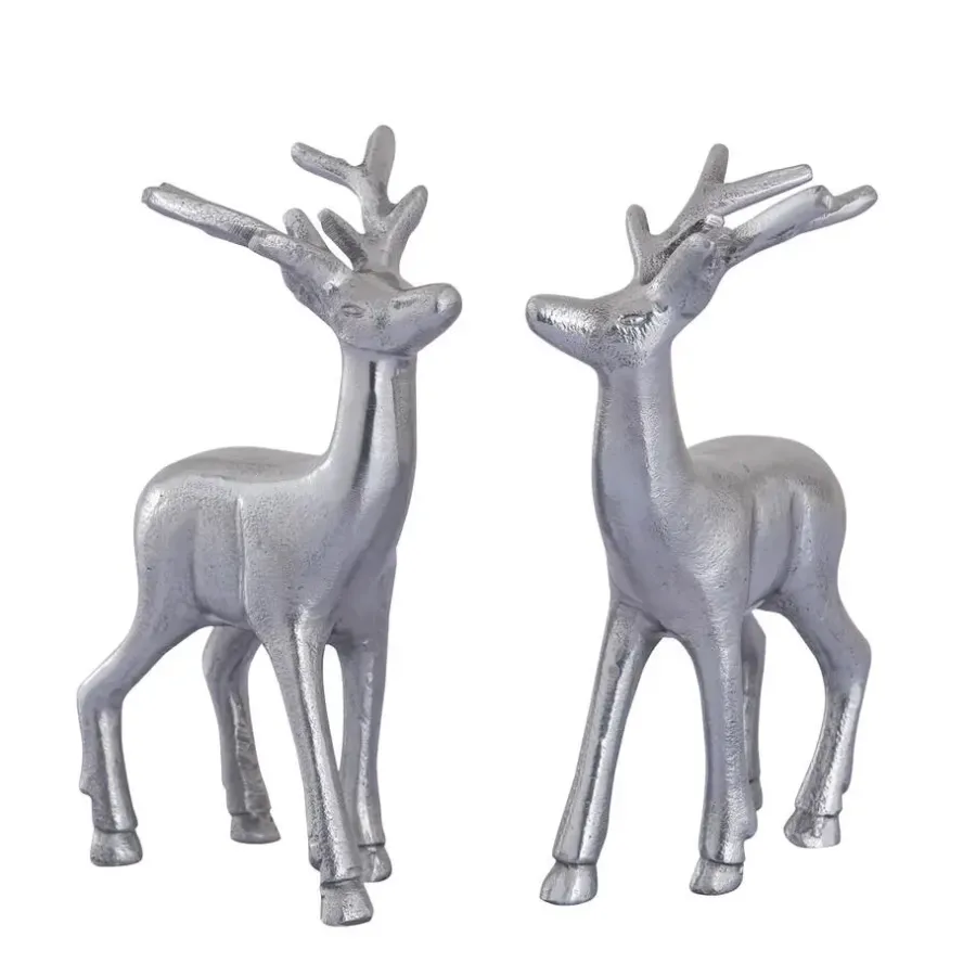 Parya Home - Deco figuur hert set van 2 tafeldecoratie metaal zilver