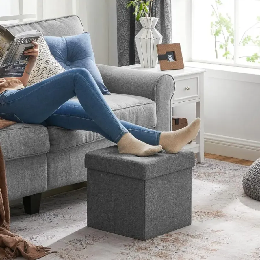 Poefen-Parya Home - Grijze Poef - Hocker - Donkergrijs