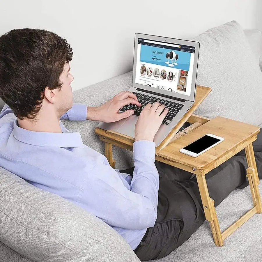 Dienbladen-Parya Home - Houten Laptoptafel - Bamboe - Bruin