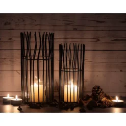 Kandelaars En Windlichten-Parya Home - Lantaarnset 2-delige Loft zwarte of zilveren kandelaar lantaarns