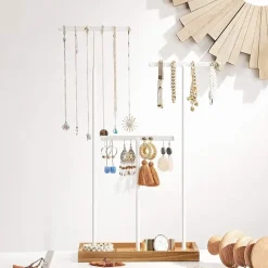 Parya Home - Sierradenrek - Oorbellenstandaard - 2-in-1 - Hout - Wit