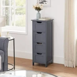 Hoge Kasten-Bobbel Home Parya Home - Smalle Ladekast - 4 Lades - Hout - Grijs