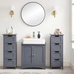 Hoge Kasten-Bobbel Home Parya Home - Smalle Ladekast - 4 Lades - Hout - Grijs