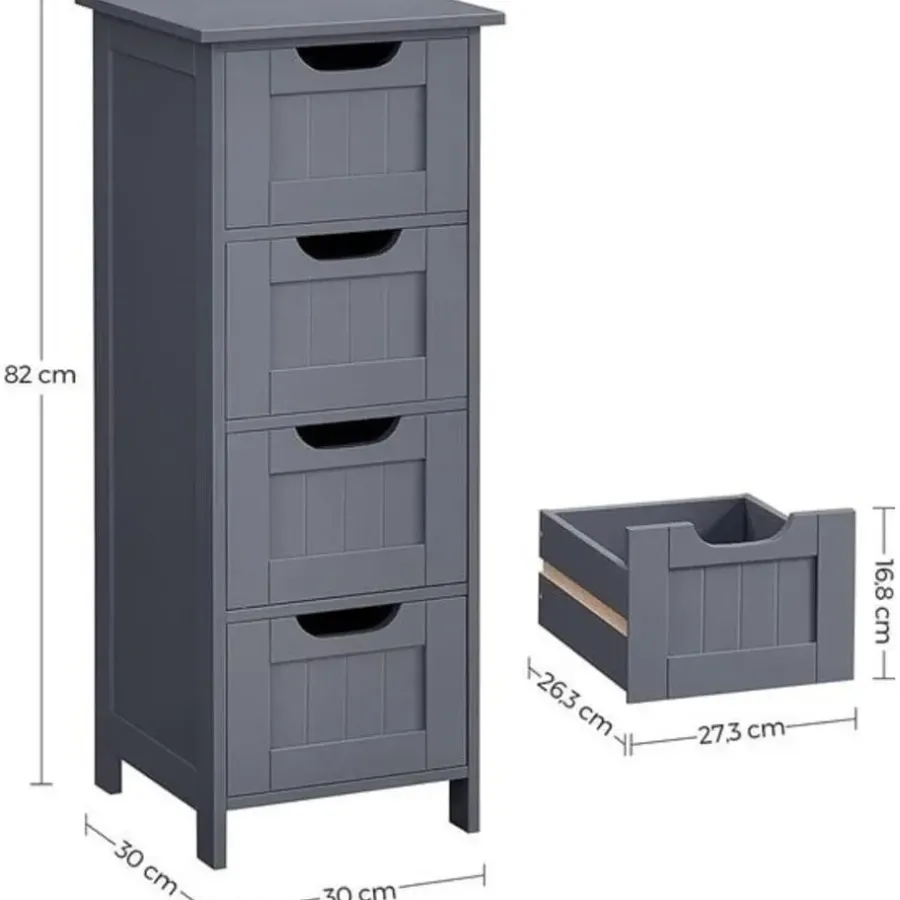 Hoge Kasten-Bobbel Home Parya Home - Smalle Ladekast - 4 Lades - Hout - Grijs