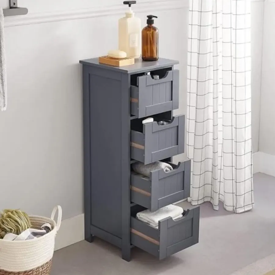 Hoge Kasten-Bobbel Home Parya Home - Smalle Ladekast - 4 Lades - Hout - Grijs