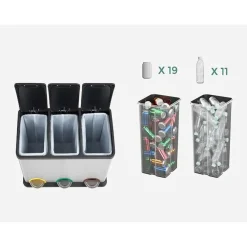 Parya Home - Vuilnisbak - Met binnenemmer - 3 compartimenten - 3x 15L - Zilver