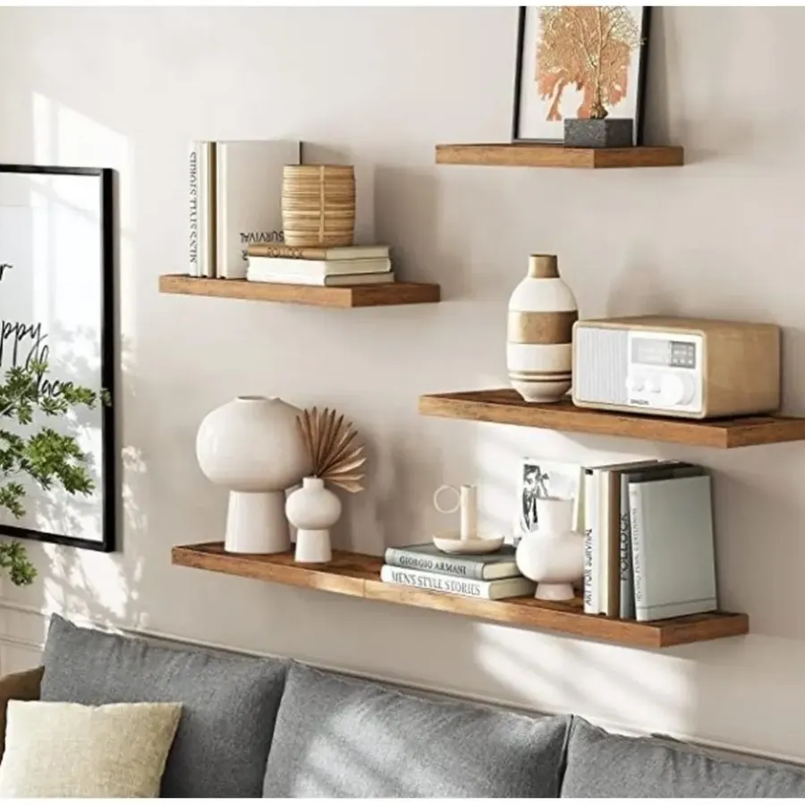 Parya Home - Zwevende wandplank - Bruin - MDF - 40 x 20 x 3.8 cm