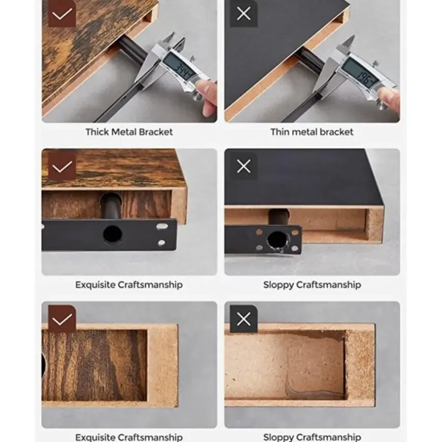 Parya Home - Zwevende wandplank - Bruin - MDF - 40 x 20 x 3.8 cm
