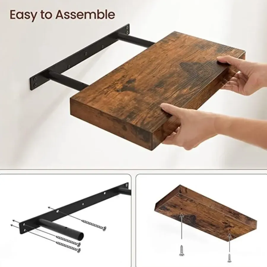 Parya Home - Zwevende wandplank - Bruin - MDF - 40 x 20 x 3.8 cm