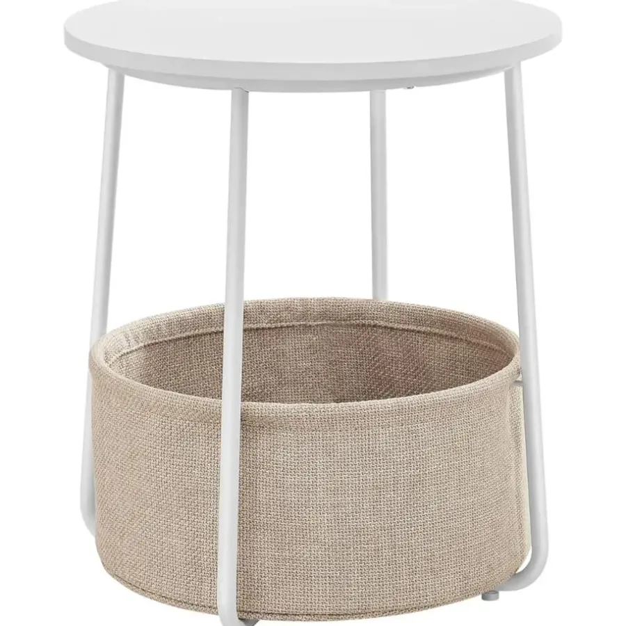 Bijzettafels-Parya Home Bijzettafel, ronde bijzettafel met stoffen mand