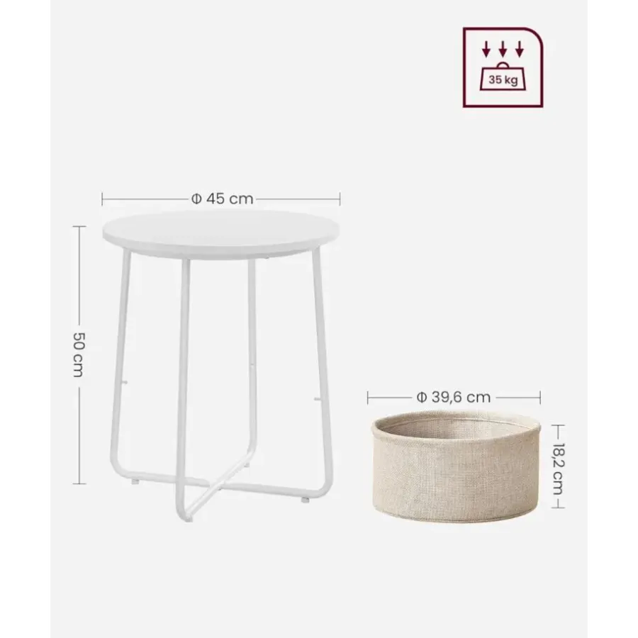 Bijzettafels-Parya Home Bijzettafel, ronde bijzettafel met stoffen mand